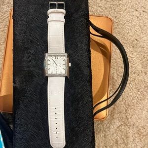 White croc embossed Guess watch with rhinestones